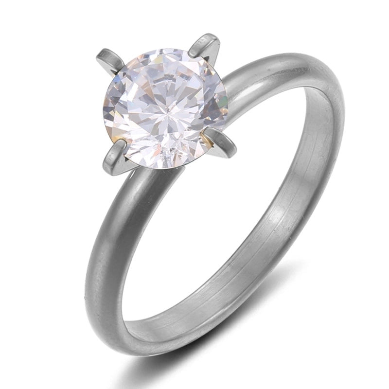 Elegant Solid Color Titanium Steel Inlay Zircon Rings