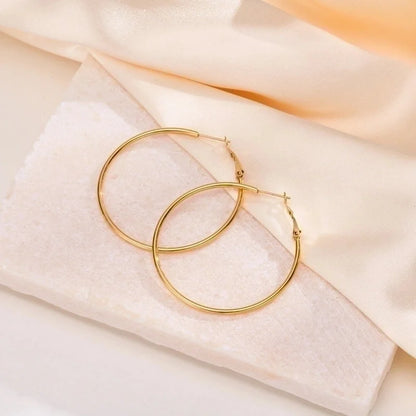 1 Pair Minimalist Geometric 304 Stainless Steel Gold Plated Hoop Earrings