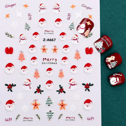 Popular Style Nail Art 5D Embossed Christmas Sticker Nail Art Sticker Christmas Gift Santa Claus Hat In Stock