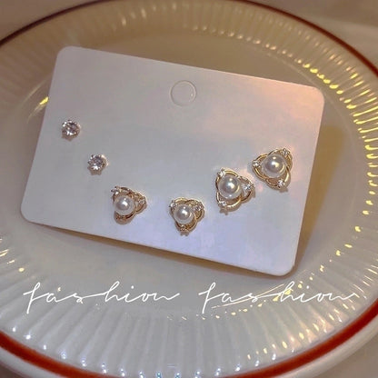 Cute Star Heart Shape Bow Knot Copper Plating Inlay Zircon Hoop Earrings Ear Studs 1 Set