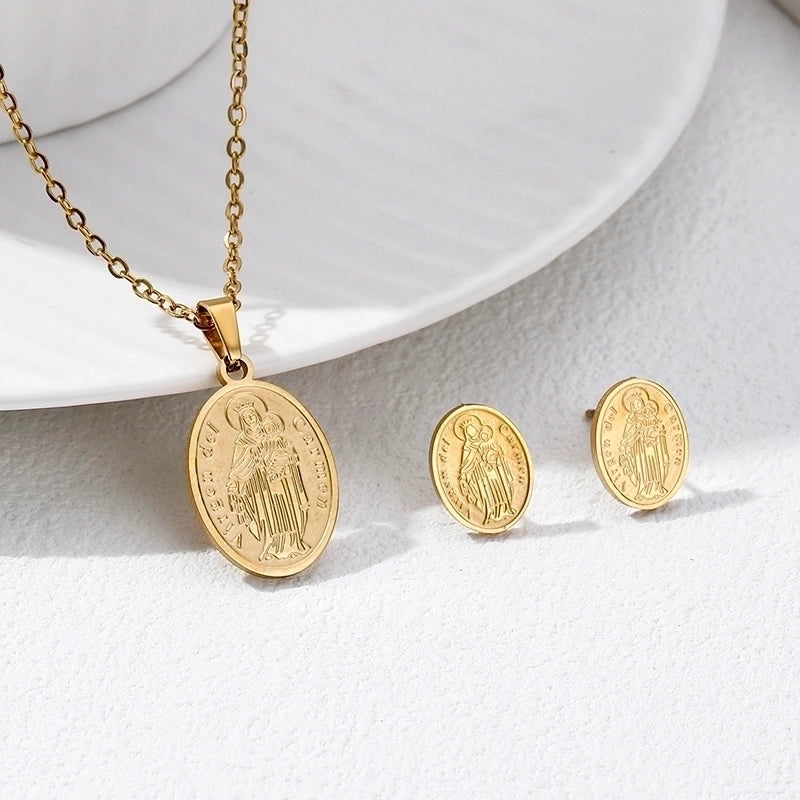 Vintage Style Geometric 304 Stainless Steel 18K Gold Plated Plating Earrings Necklace