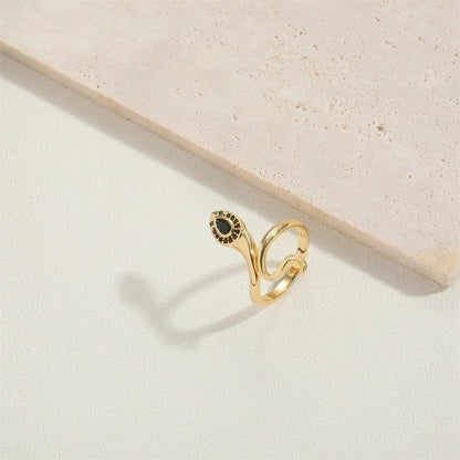 Minimalist Animal Snake Copper Inlay 14K Gold Plated Zircon Open Rings