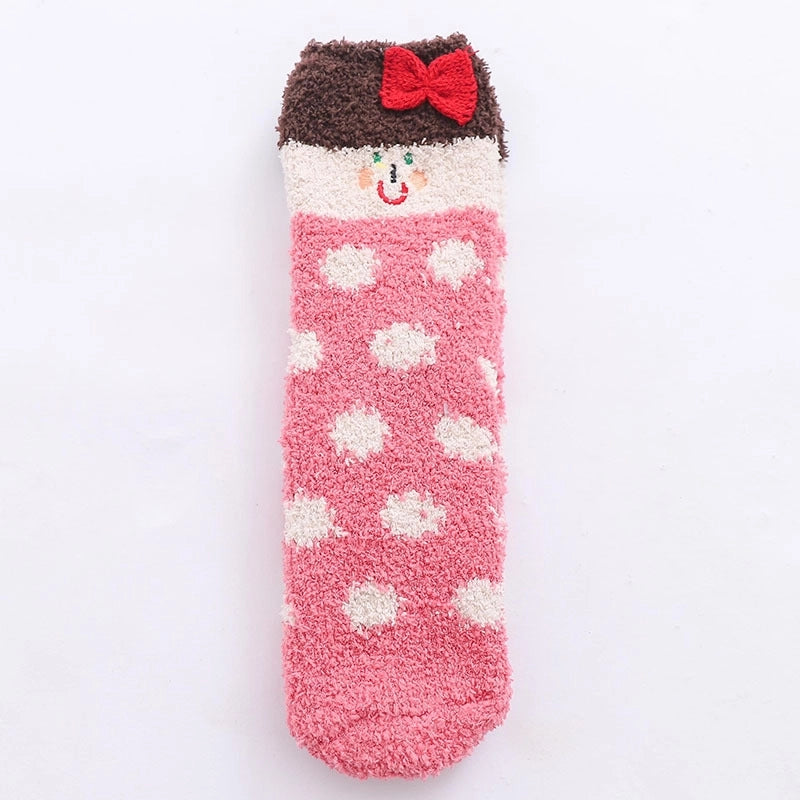 29 Cartoon Straight Embroidered Three-dimensional Animal Coral Fleece Christmas Warm Home Floor Socks Half Velvet Tube Socks