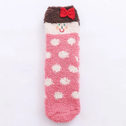 29 Cartoon Straight Embroidered Three-dimensional Animal Coral Fleece Christmas Warm Home Floor Socks Half Velvet Tube Socks
