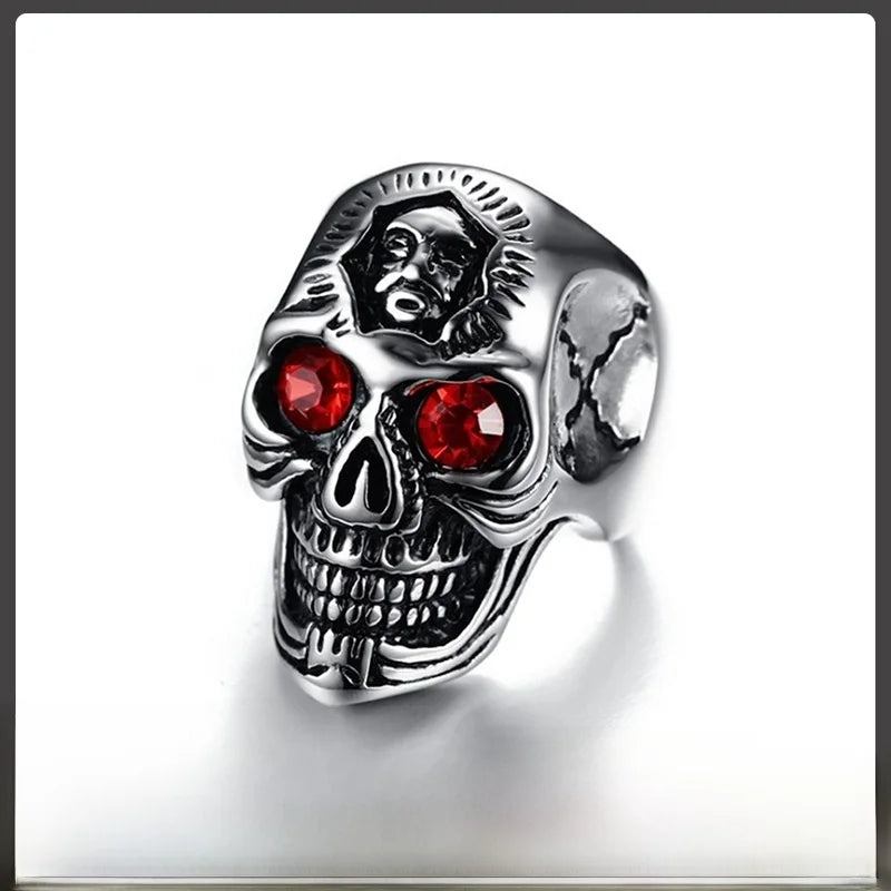 Halloween New Skull Ring Vintage Crack Ghost Ring Rock Set Ruby Men's Ring