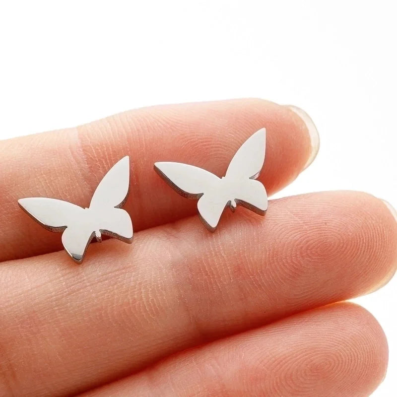 1 Pair Sweet Minimalist Artistic Heart Shape Butterfly Polishing 304 Stainless Steel 18K Gold Plated Ear Studs