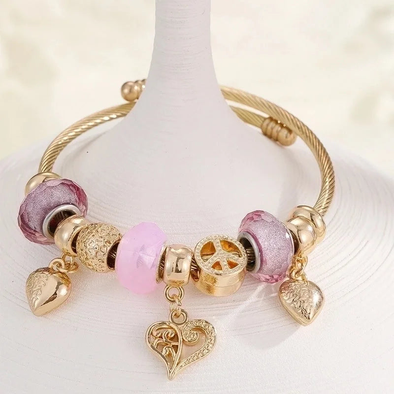 Vacation Modern Style Bear 304 Stainless Steel Alloy Gold Plated Rhinestones Bangle In Bulk