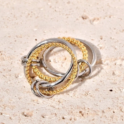 Artistic Twist 304 Stainless Steel Titanium Steel 18K Gold Plated Layered Braid Rings