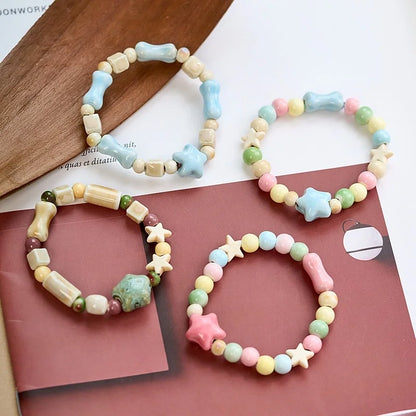 Jingdezhen Ceramic Bracelet New Color-free Women's Summer Student's Antique Beaded Bracelet Small Fresh And Popular