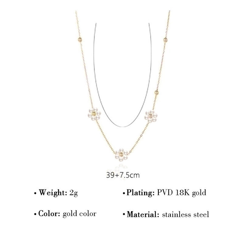 Fashion Round Flower 304 Stainless Steel 18K Gold Plated Pearl Plating Necklace