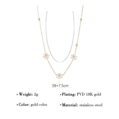 Fashion Round Flower 304 Stainless Steel 18K Gold Plated Pearl Plating Necklace