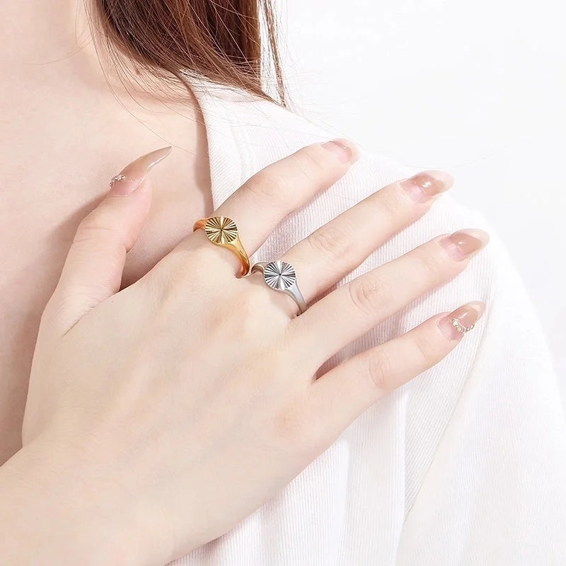 Basic Minimalist Classic Style Geometric 304 Stainless Steel 18K Gold Plated Rings