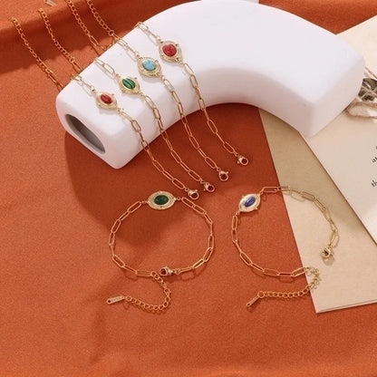 Minimalist Sun 304 Stainless Steel 18K Gold Plated Natural Stone Bracelets In Bulk