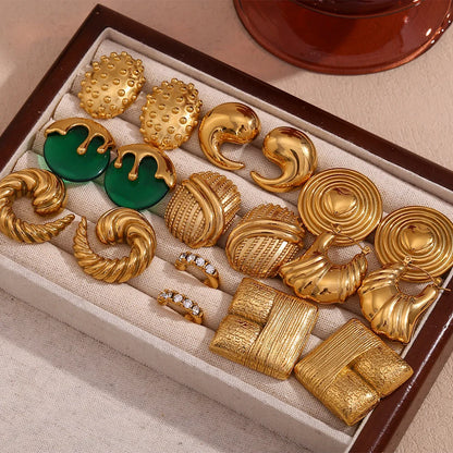 Fashion Round Circle Geometric Stainless Steel 18K Gold Plated Stud Earrings