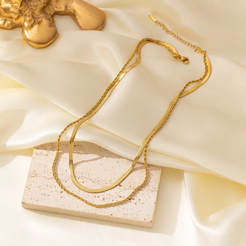 Minimalist Geometric Heart Shape Titanium Steel Shell Zircon 18K Gold Plated Inlay Layered Necklaces Necklace