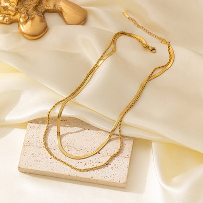 Minimalist Geometric Heart Shape Titanium Steel Shell Zircon 18K Gold Plated Inlay Layered Necklaces Necklace