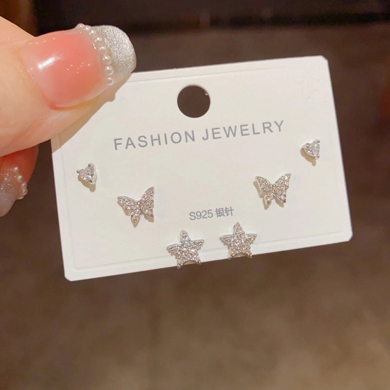 Fashion Geometric Copper Plating Artificial Pearls Zircon Earrings 3 Pairs