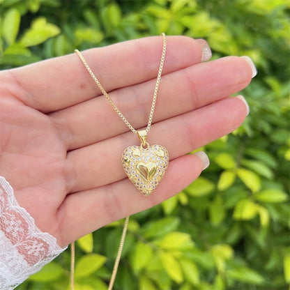 2 Pieces Elegant Heart Shape Bow Knot Copper Zircon Pendant Necklace