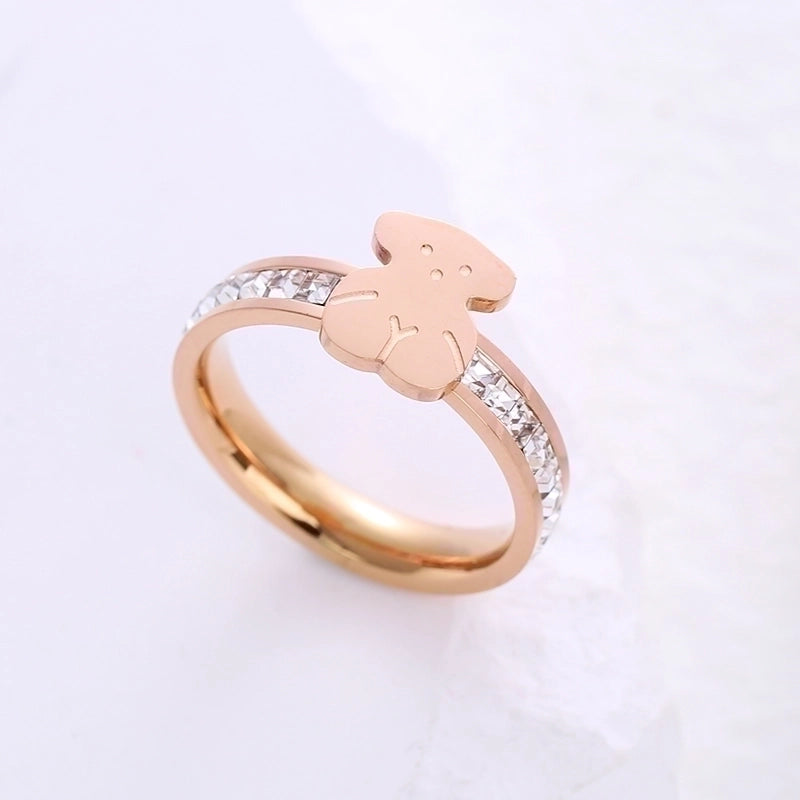 Minimalist Animal Stainless Steel Plating Inlay Artificial Gemstones 24k Gold Plated Rings