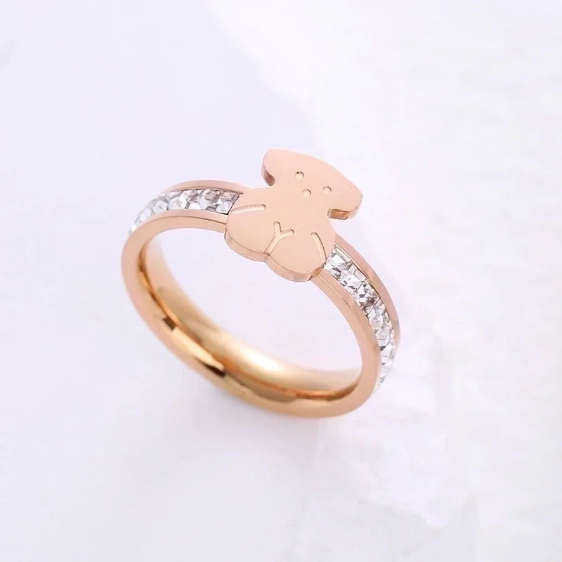 Minimalist Animal Stainless Steel Plating Inlay Artificial Gemstones 24k Gold Plated Rings