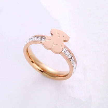 Minimalist Animal Stainless Steel Plating Inlay Artificial Gemstones 24k Gold Plated Rings