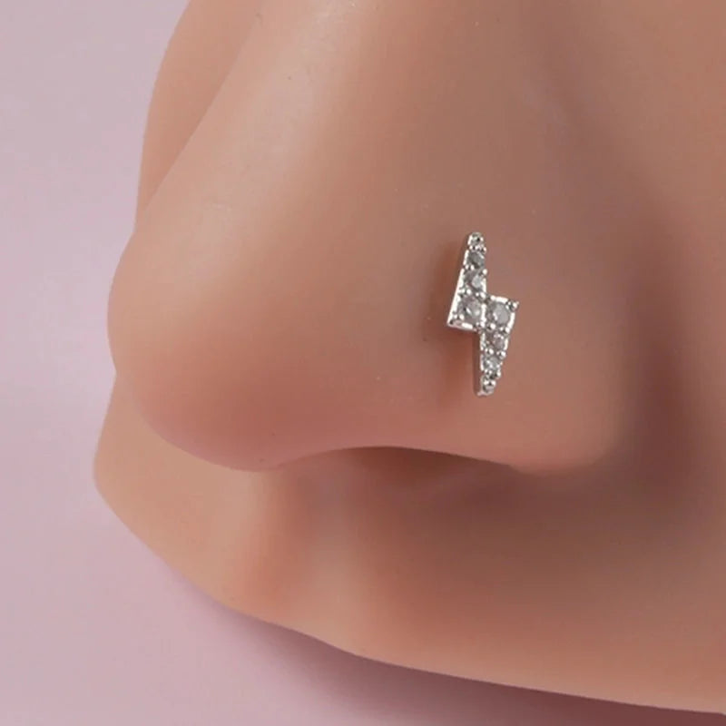 2 Pieces Nose Rings & Studs Minimalist Flower 304 Stainless Steel Turquoise Turquoise