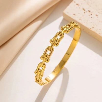 Titanium Steel 18K Gold Plated Elegant Basic Classic Style U Shape Solid Color Bangle