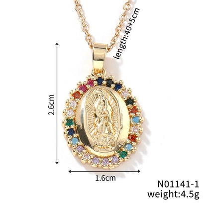 Vintage Style Classic Style Geometric Round Virgin Mary 304 Stainless Steel Copper Zircon K Gold Plated Inlay Pendant Necklace