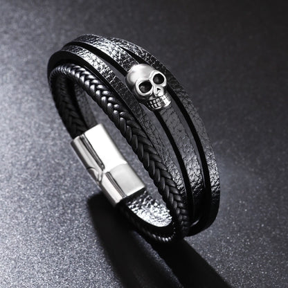 Casual Hip-Hop Skull Pu Leather Alloy Halloween Men'S Wristband