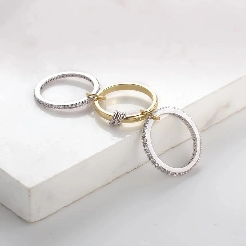 Minimalist Geometric Titanium Steel Zircon Inlay Rings