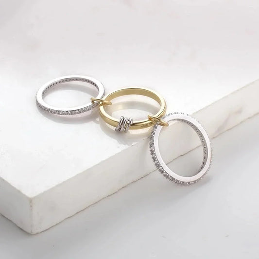 Minimalist Geometric Titanium Steel Zircon Inlay Rings