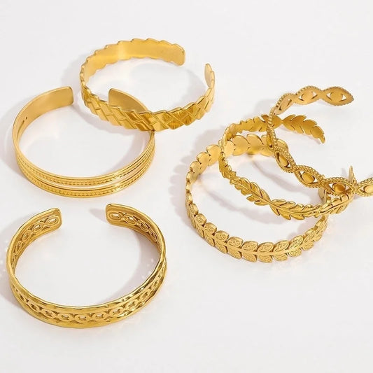 Vintage Style Geometric Leaf Solid Color 304 Stainless Steel Cuff Bracelets In Bulk