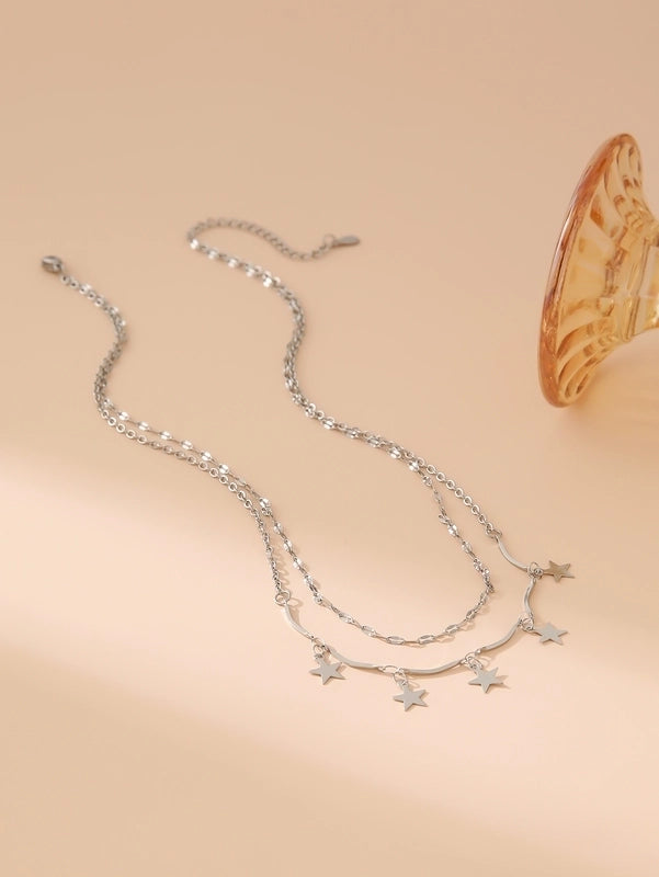 Lady Classic Style IG Style Cross Star Leaves 304 Stainless Steel 18K Gold Plated Double Layer Necklaces