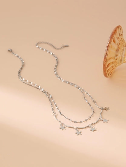 Lady Classic Style IG Style Cross Star Leaves 304 Stainless Steel 18K Gold Plated Double Layer Necklaces