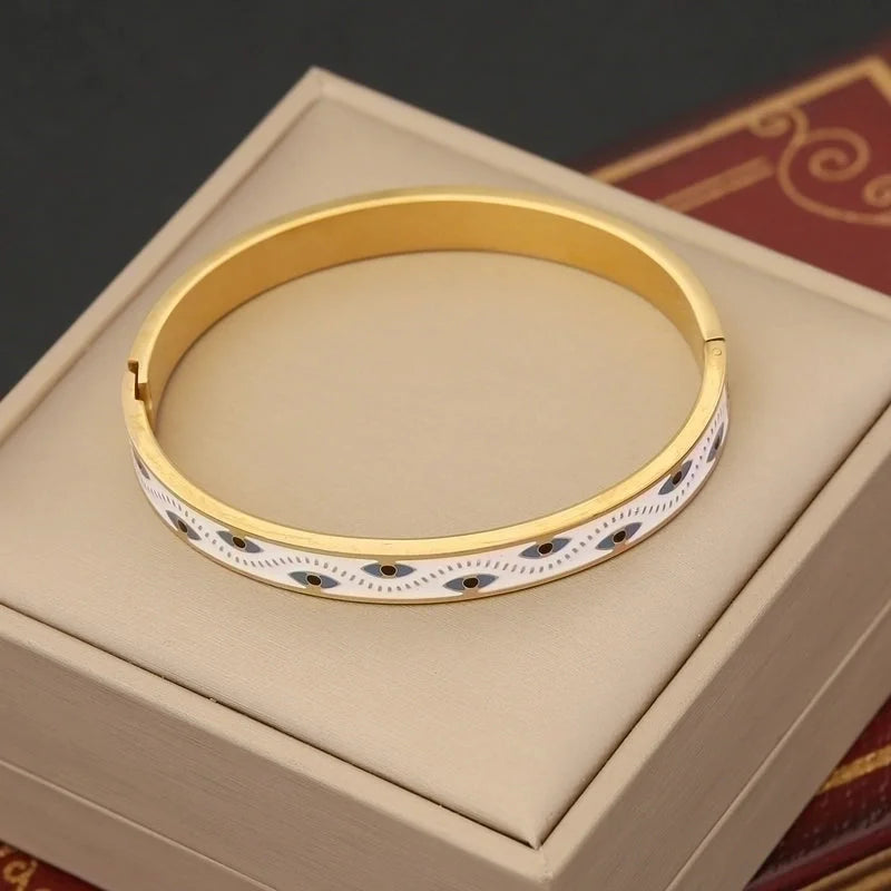 Retro Commute Devil'S Eye Color Block Stainless Steel 18K Gold Plated Bangle In Bulk