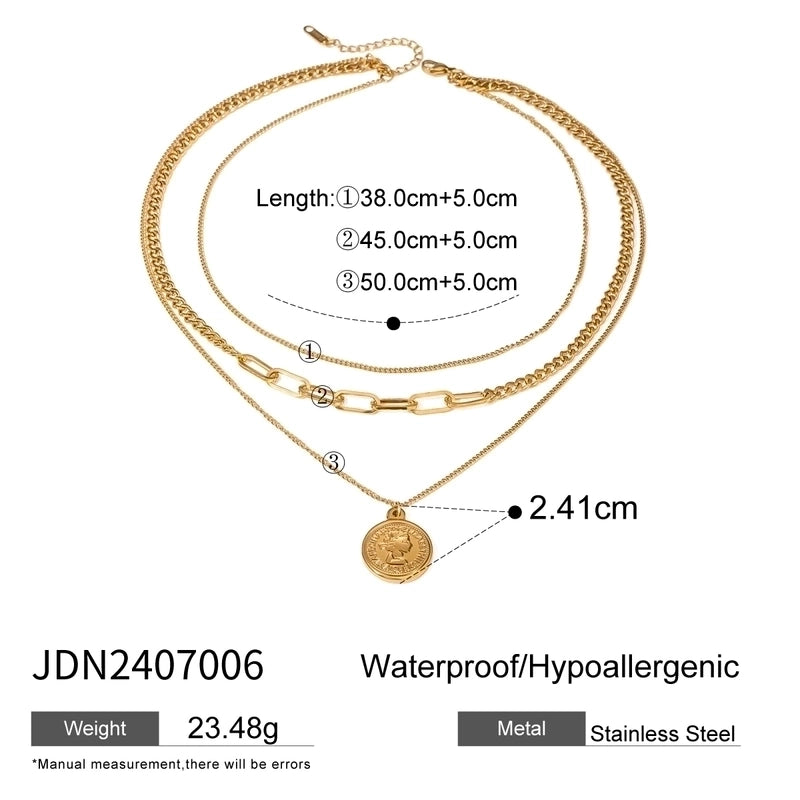 Minimalist Classic Style Coin 304 Stainless Steel Three Layer Necklace