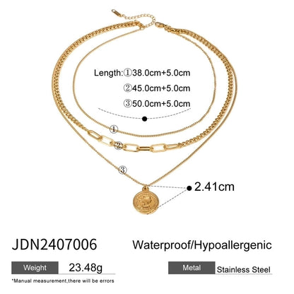 Minimalist Classic Style Coin 304 Stainless Steel Three Layer Necklace