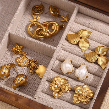 Fashion Starfish Geometric Chinese Zodiac Animal Stainless Steel Electroplating Earrings