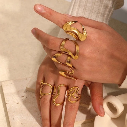 IG Style Exaggerated Geometric 304 Stainless Steel 18K Gold Plated Polishing Rings