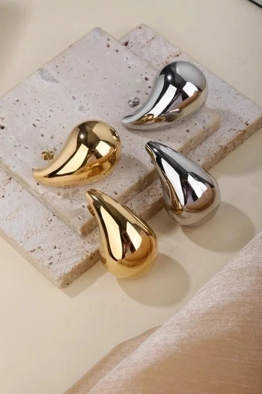 1 Pair Classic Style Water Droplets Plating 304 Stainless Steel Titanium Steel 18K Gold Plated Ear Studs