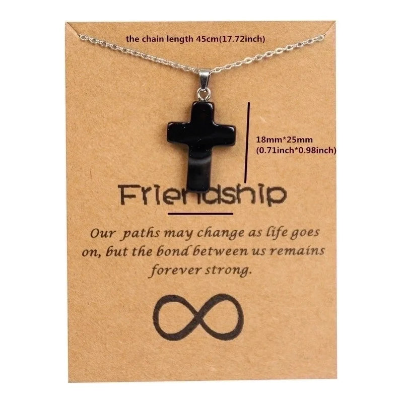 Minimalist Cross Stainless Steel Natural Stone Titanium Steel Plating Pendant Necklace