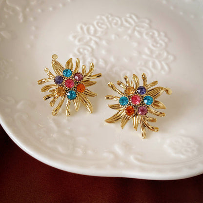 Mid-century Modern Stripe Geometric Alloy Diamond Inlay Earrings