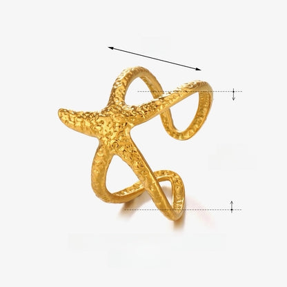 Beach Starfish 304 Stainless Steel 18K Gold Plated Plating Open Rings