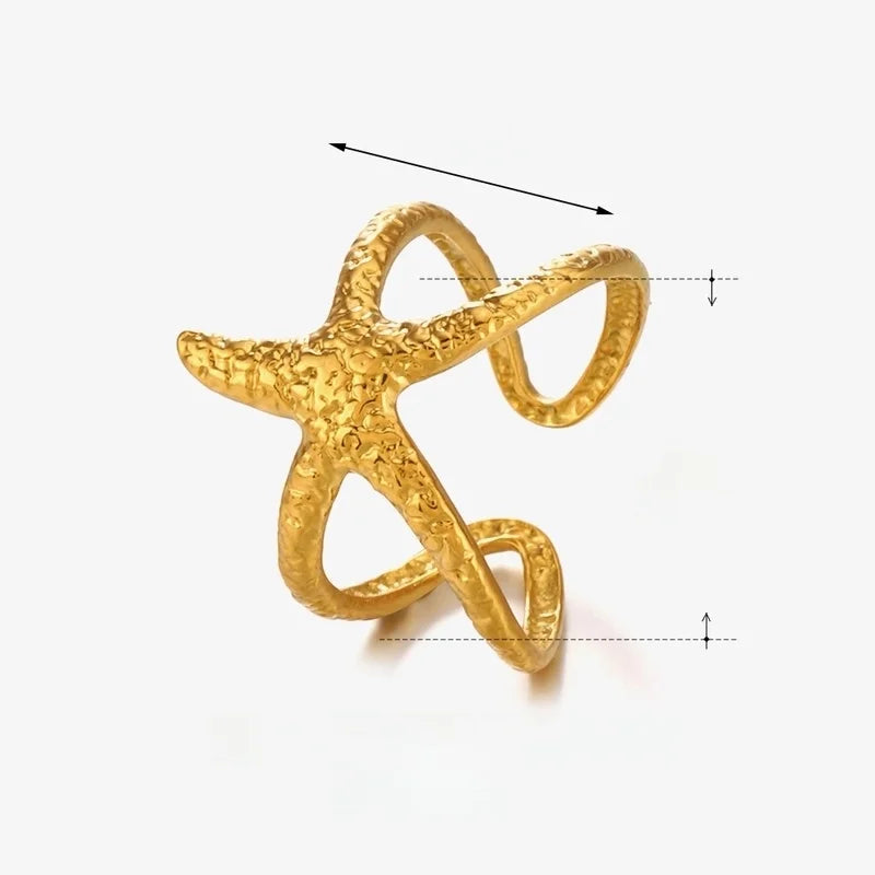 Beach Starfish 304 Stainless Steel 18K Gold Plated Plating Open Rings