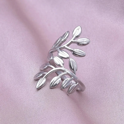 Elegant Minimalist Leaf 304 Stainless Steel 18K Gold Plated Plating Open Rings