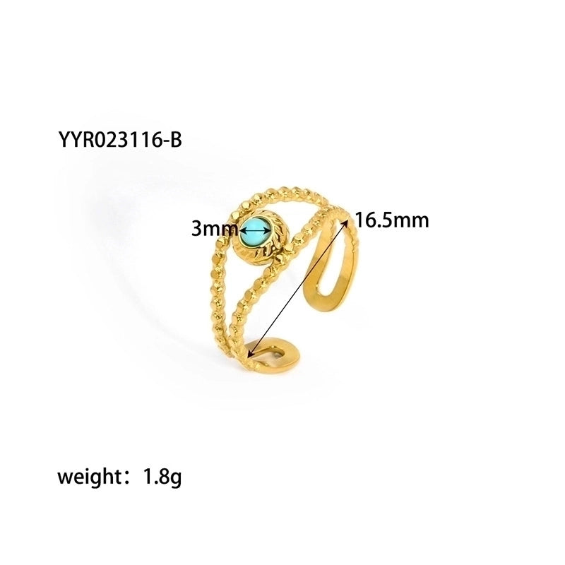 304 Stainless Steel 18K Gold Plated Retro Plating Inlay Water Droplets Turquoise Open Rings