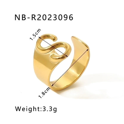 304 Stainless Steel 18K Gold Plated Modern Style Minimalist Asymmetrical Plating Letter Open Rings