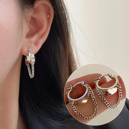 Korean Style S925 Silver Needle Personalized Geometric Double-layer Cross Circle Earrings Women's Retro Fashion Creative Earrings Ear Buckle Fashion