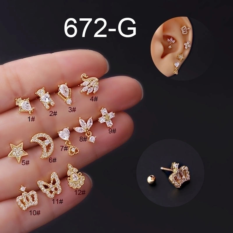 Ear Cartilage Rings & Studs Fashion Crown 316L Stainless Steel Copper Plating