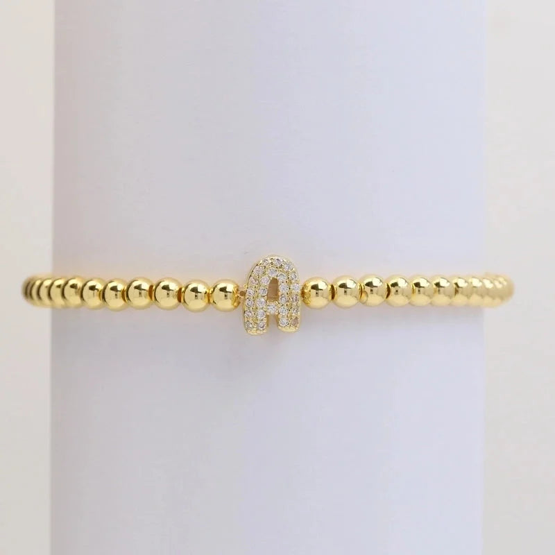Xi Yin Hot Sale Brass Micro-Inlaid Bubble Balloon Diy26 English Letters Copper Bead Beaded Elastic Wire Bracelet